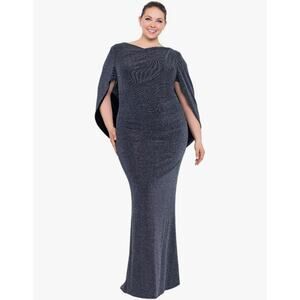 Betsy & Adam Women Long Metallic Knit Dress with Drape Back Detail-Plus Size 18W